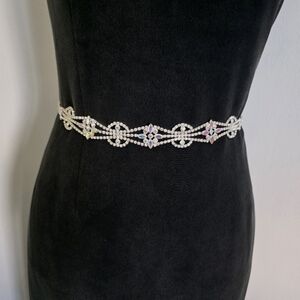 AB Rhinestone Bridal Sash Tie Belt